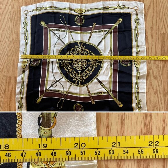 Silk Square Scarf With Nautical Design 21"x21" Black and Gold Neck Purse - Picture 7 of 8